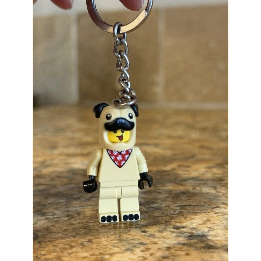 LEGO Dog Character Minifigure Keychain w/ Metal Chain & Ring